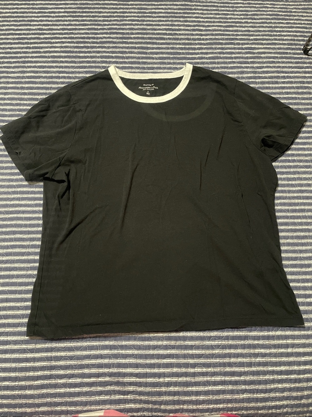 Abercrombie & Fitch A&F essentials skimming tee L large black white ringer new